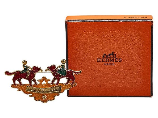 Hermès Vintage Hund Mädchen Brosche Hermes Gold Mehrfarbig Golden Metallisch - Ansicht 5