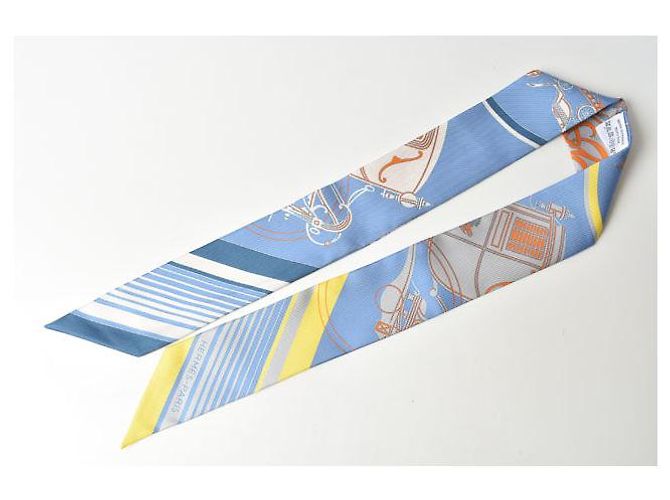 Hermès Bufanda Twilly de seda Hermes Azul claro/Amarillo - vista 3
