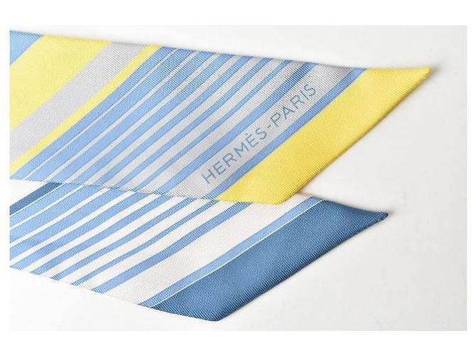 Hermès Bufanda Twilly de seda Hermes Azul claro/Amarillo - vista 4