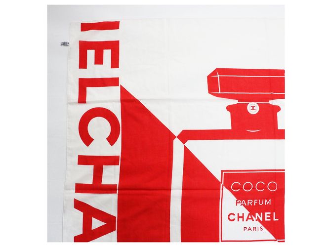 Chanel Vintage Perfume Pattern Scarf Red White - view 2
