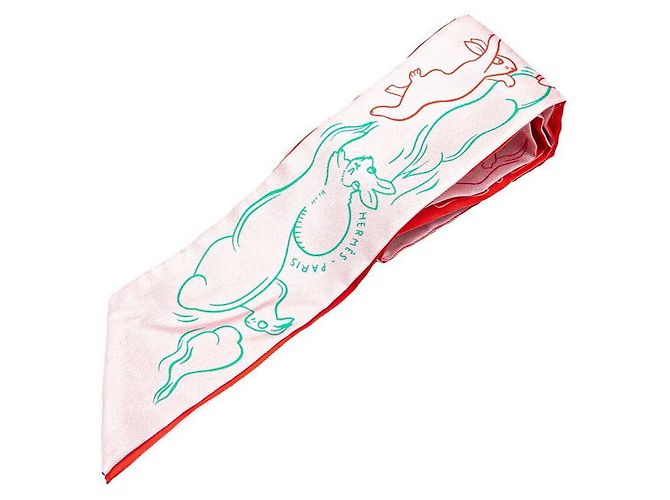 Bufanda Hermès Silk Twilly Mille Lapins Rosa - vista 2