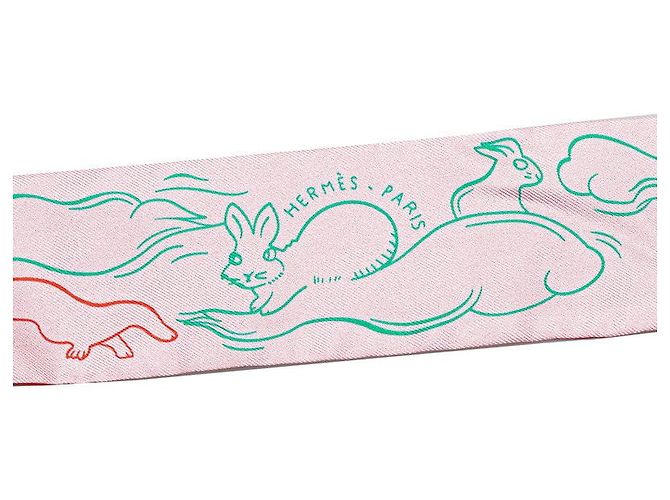Bufanda Hermès Silk Twilly Mille Lapins Rosa - vista 3