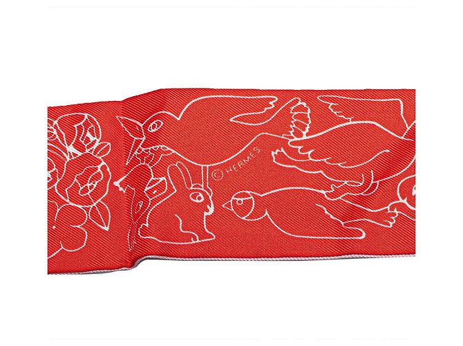 Bufanda Hermès Silk Twilly Mille Lapins Rosa - vista 4