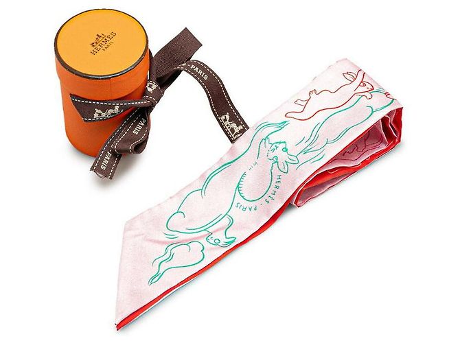 Bufanda Hermès Silk Twilly Mille Lapins Rosa - vista 6