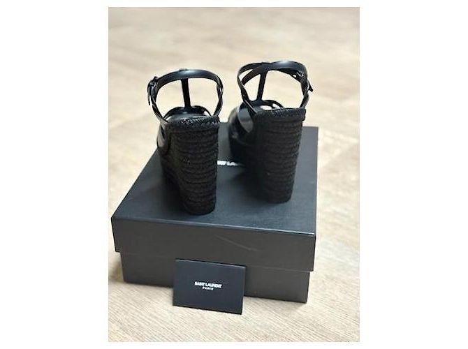 Mule con tacco a zeppa Yves Saint Laurent in pelle nera Nero - vista 2