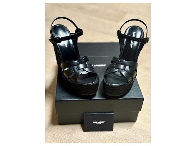 Mule con tacco a zeppa Yves Saint Laurent in pelle nera Nero - vista 4