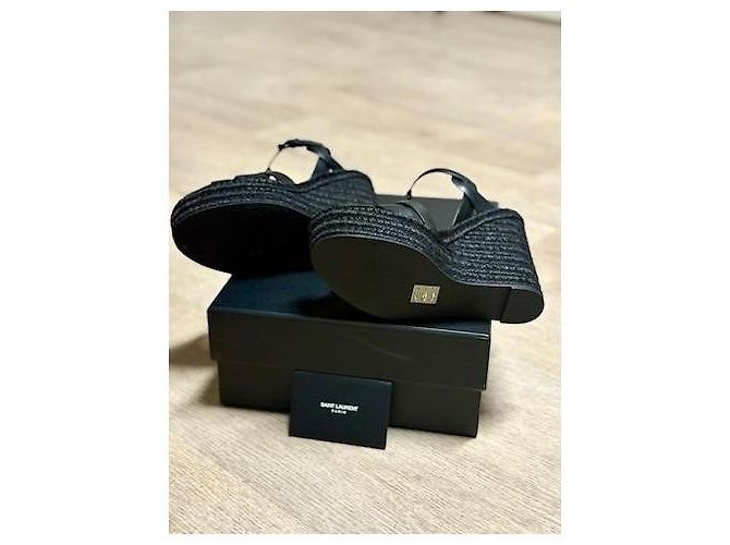 Mule con tacco a zeppa Yves Saint Laurent in pelle nera Nero - vista 5