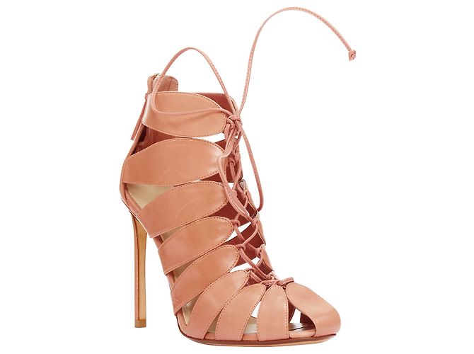 Francesco Russo Leather Lace Up Cut Out Cage Sandals Brown Flesh - view 2