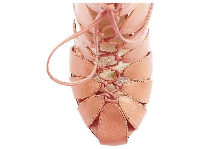 Francesco Russo Leather Lace Up Cut Out Cage Sandals Brown Flesh - view 6
