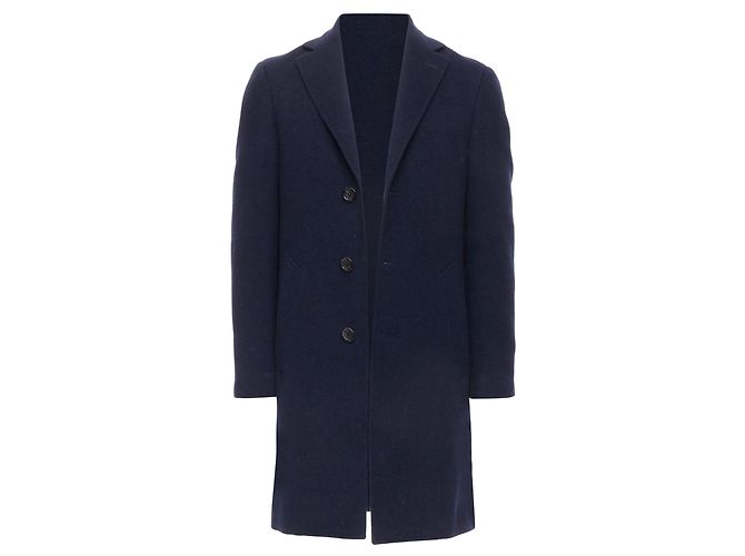 Canali kei wool single vent long coat Blue Navy blue - view 3