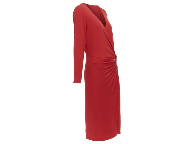 Vestido midi drapeado con escote en V en mezcla de viscosa y hebilla plateada de Donna Karan - vista 3