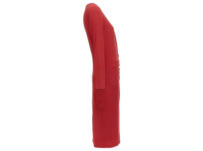 Vestido midi drapeado con escote en V en mezcla de viscosa y hebilla plateada de Donna Karan - vista 4