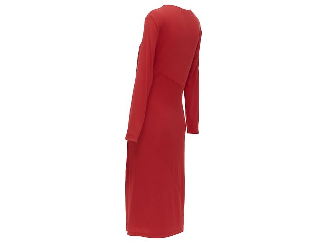 Vestido midi drapeado con escote en V en mezcla de viscosa y hebilla plateada de Donna Karan - vista 6