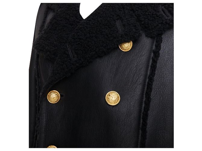 Abrigo de cuero forrado con shearling dorado de doble botonadura Balmain - vista 2