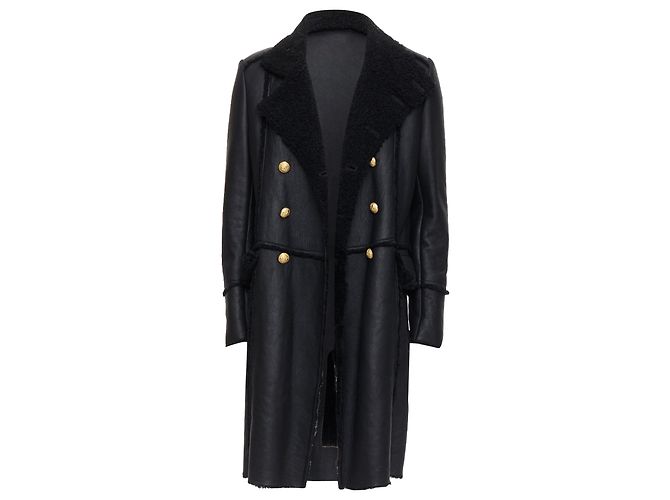 Abrigo de cuero forrado con shearling dorado de doble botonadura Balmain - vista 3