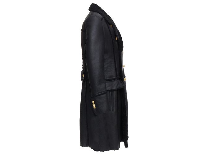 Abrigo de cuero forrado con shearling dorado de doble botonadura Balmain - vista 5