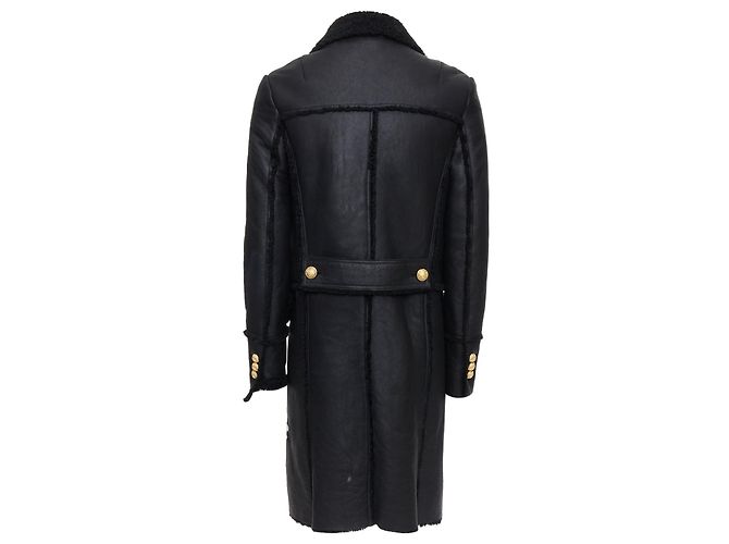 Abrigo de cuero forrado con shearling dorado de doble botonadura Balmain - vista 6
