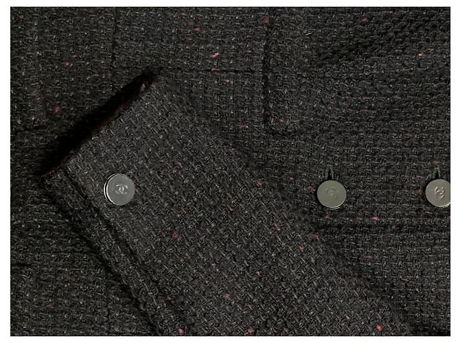 Giacca Chanel Tweed Red Dot nera Nero - vista 3