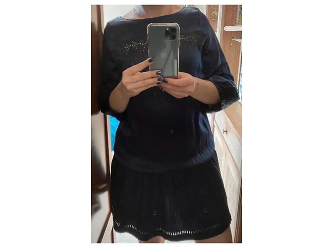 Abito Sandro in crepe di seta blu navy - vista 3