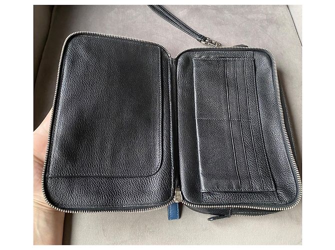 Pochette Prada in pelle nera e blu con zip Nero - vista 18