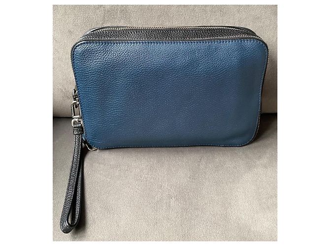 Pochette Prada in pelle nera e blu con zip Nero - vista 2