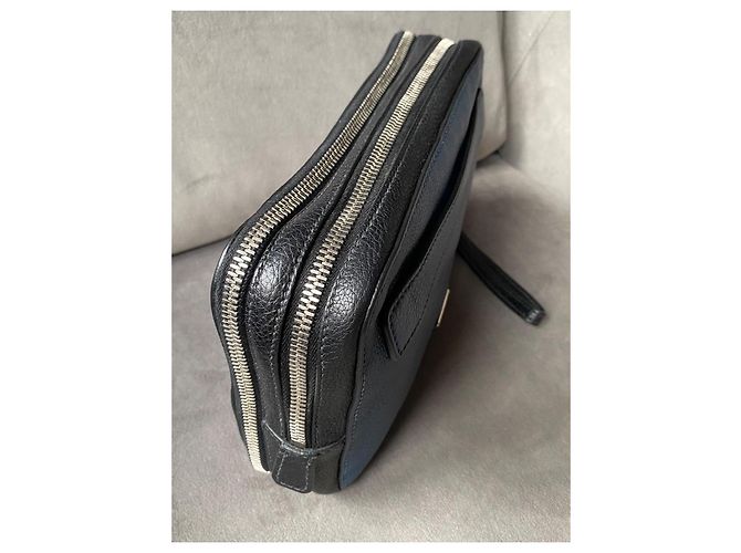 Pochette Prada in pelle nera e blu con zip Nero - vista 5