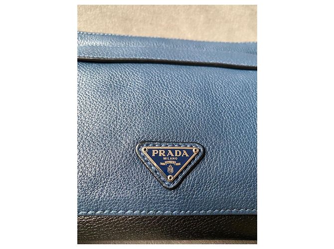 Pochette Prada in pelle nera e blu con zip Nero - vista 6