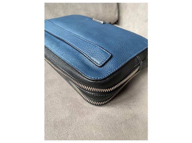 Pochette Prada in pelle nera e blu con zip Nero - vista 9