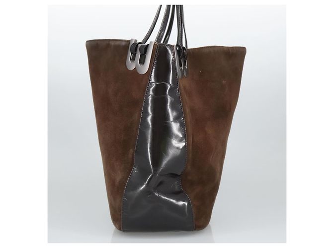 BALLY Borsa a Spalla in Pelle Scamosciata Marrone Nera Auth ti2366 Nero - vista 3