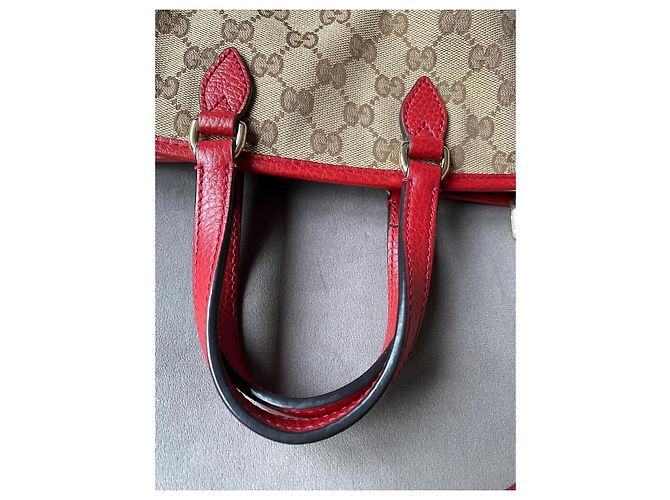 Borsa Gucci Guccissima in pelle rossa e tela GG beige Rosso - vista 10