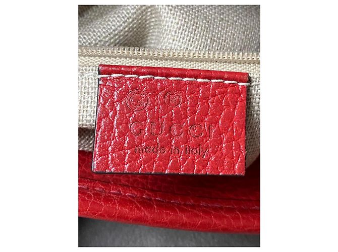 Borsa Gucci Guccissima in pelle rossa e tela GG beige Rosso - vista 11