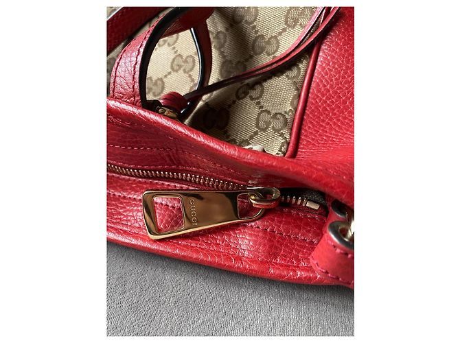 Borsa Gucci Guccissima in pelle rossa e tela GG beige Rosso - vista 13