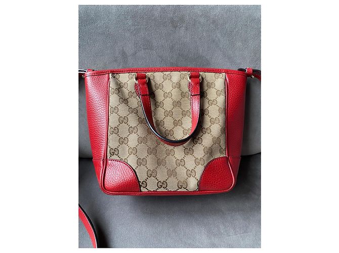 Borsa Gucci Guccissima in pelle rossa e tela GG beige Rosso - vista 2