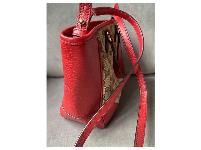 Borsa Gucci Guccissima in pelle rossa e tela GG beige Rosso - vista 4