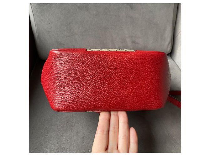 Borsa Gucci Guccissima in pelle rossa e tela GG beige Rosso - vista 5