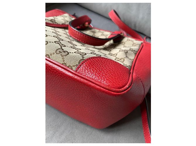 Borsa Gucci Guccissima in pelle rossa e tela GG beige Rosso - vista 6