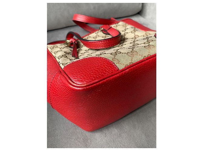 Borsa Gucci Guccissima in pelle rossa e tela GG beige Rosso - vista 7