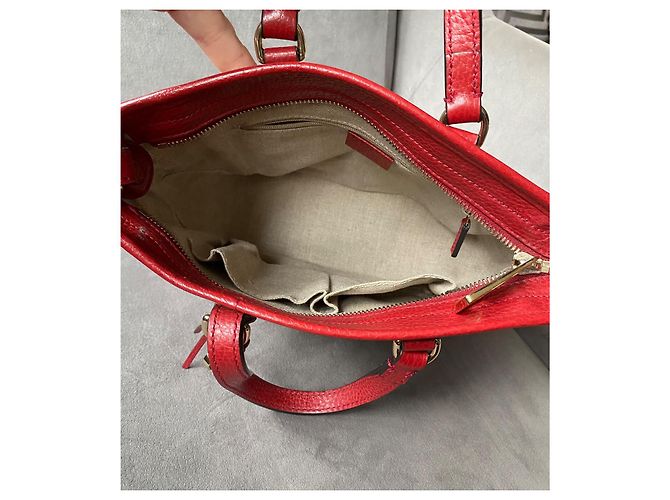 Borsa Gucci Guccissima in pelle rossa e tela GG beige Rosso - vista 8