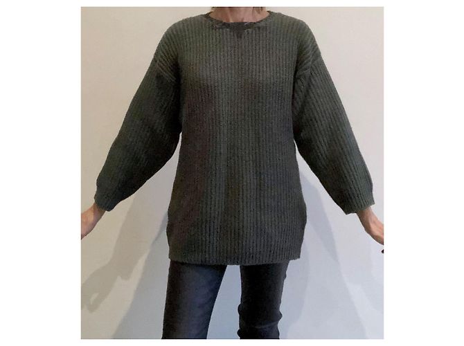 Autre Marque militärgrüner Pullover 100% Baumwolle englisches Rippenstrick Größe 38-40 Khaki Dunkelgrün - Ansicht 8