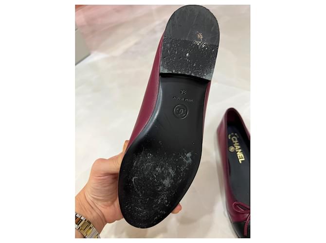 Cambon Chanel Manoletinas de piel rojo oscuro Burdeos - vista 2
