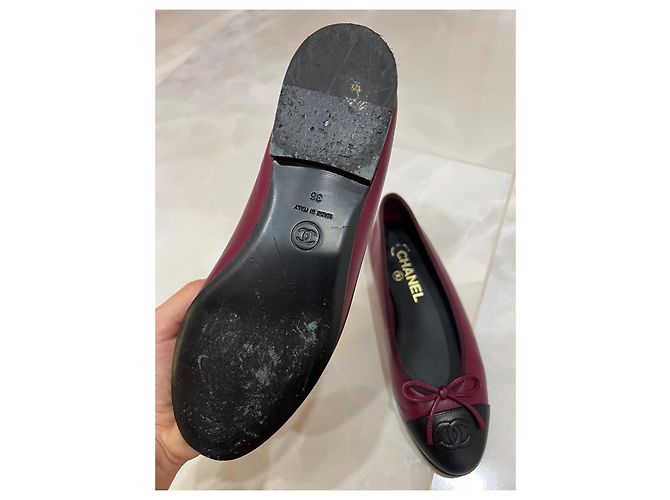 Cambon Chanel Manoletinas de piel rojo oscuro Burdeos - vista 4