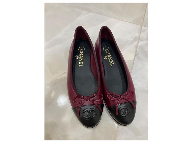 Cambon Chanel Manoletinas de piel rojo oscuro Burdeos - vista 5