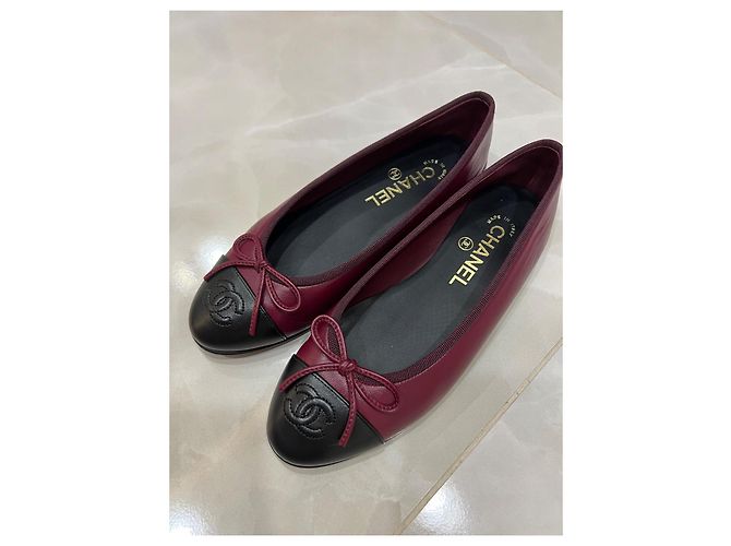 Cambon Chanel Manoletinas de piel rojo oscuro Burdeos - vista 6