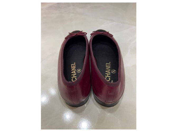 Cambon Chanel Manoletinas de piel rojo oscuro Burdeos - vista 7
