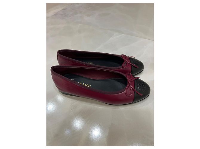 Cambon Chanel Manoletinas de piel rojo oscuro Burdeos - vista 8