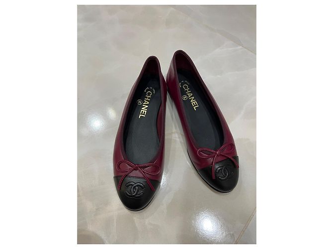 Cambon Chanel Manoletinas de piel rojo oscuro Burdeos - vista 9