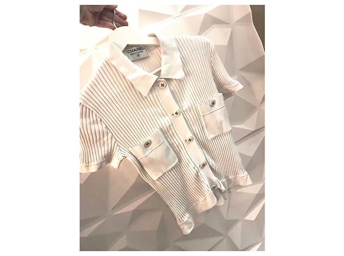 Cambon Polo Chanel de algodón blanco con botones logo CC - vista 10