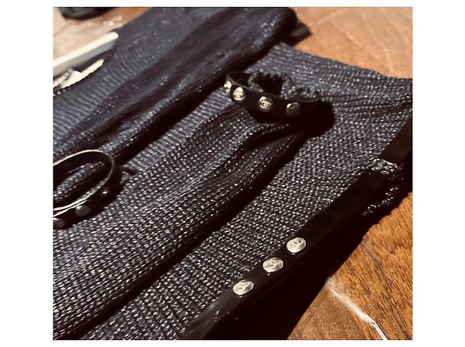Cinto de suéter e punhos logo cc Chanel Preto Prata Cinza antracite - vista 13
