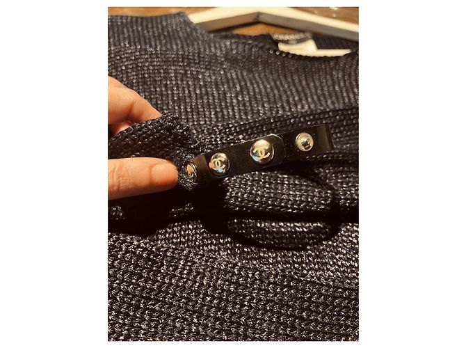 Cinto de suéter e punhos logo cc Chanel Preto Prata Cinza antracite - vista 15