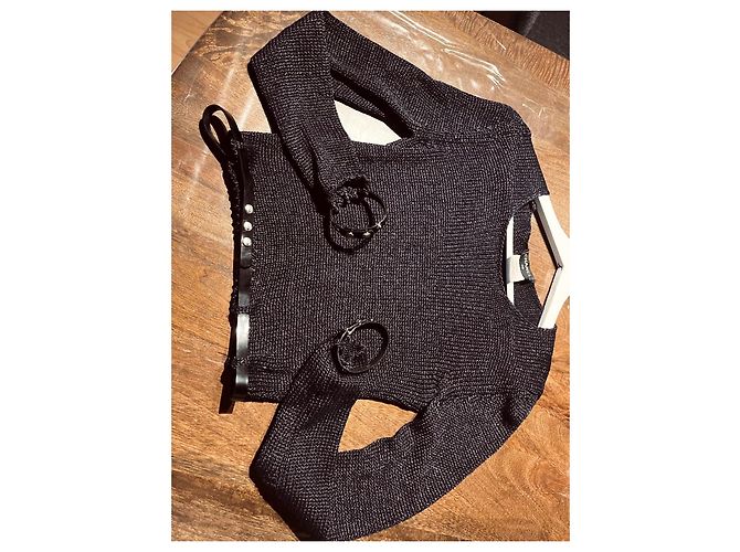 Cinto de suéter e punhos logo cc Chanel Preto Prata Cinza antracite - vista 4